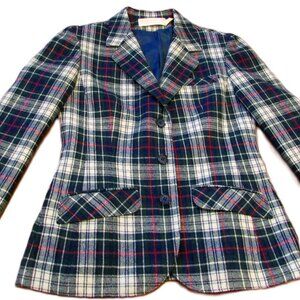 Pendleton Blue Green Plaid Virgin Wool Blazer Jacket Woman's Size Small /
